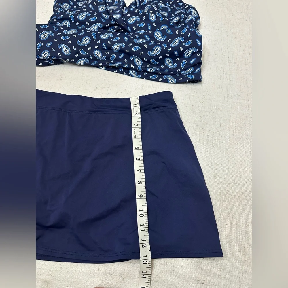 💜Lands' End Navy Swim Bra Tankini with Patterned Trim - Picture 5 of 11